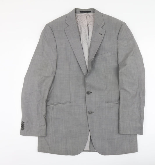 Bogart Mens Grey Plaid Wool Jacket Suit Jacket Size L