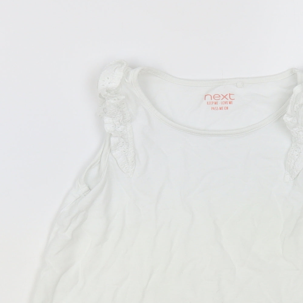 NEXT Girls White Cotton Basic Tank Size 4-5 Years Round Neck Pullover