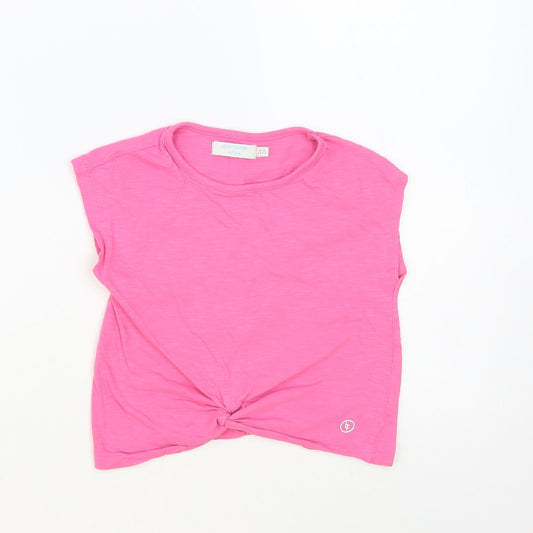 Leigh Tucker Willow Girls Pink Cotton Basic T-Shirt Size 5-6 Years Crew Neck Pullover - Knot