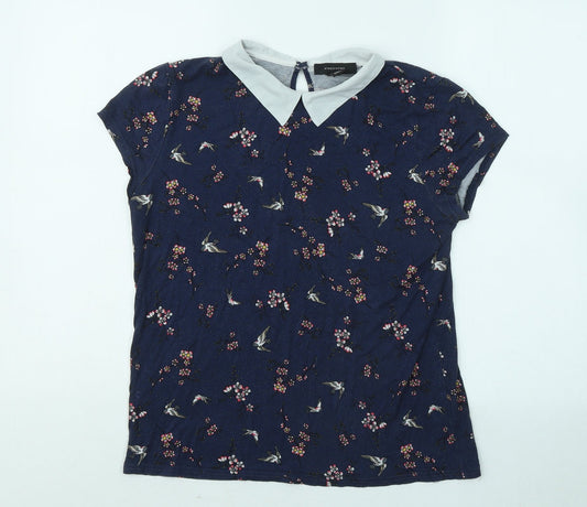 Atmoshpere Womens Blue Floral Viscose Basic T-Shirt Size 10 Collared
