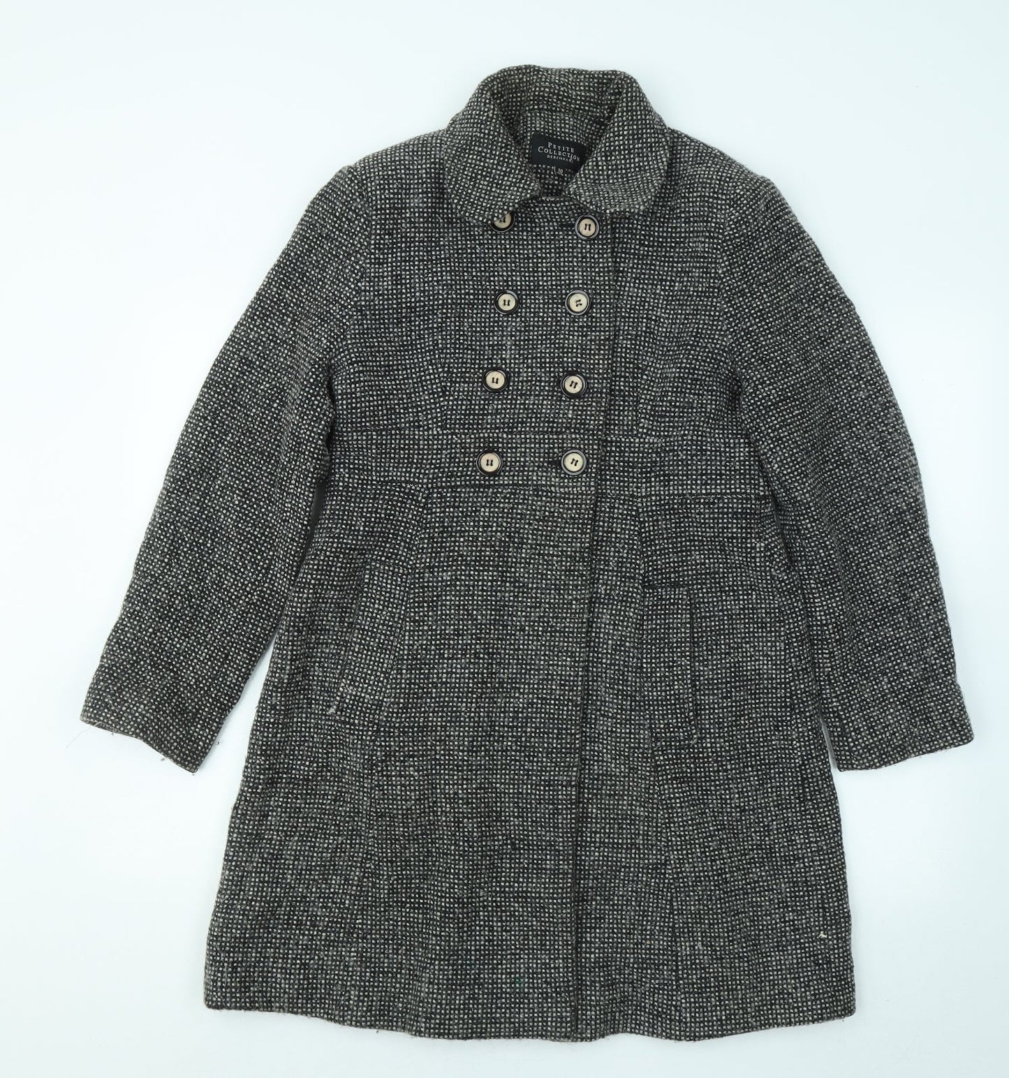 Debenhams Womens Black Overcoat Jacket Size 10 Hook & Eye