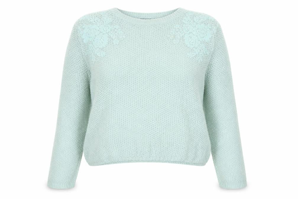 Marks and Spencer Womens Green Round Neck Acrylic Pullover Jumper Size 14 - Flowers