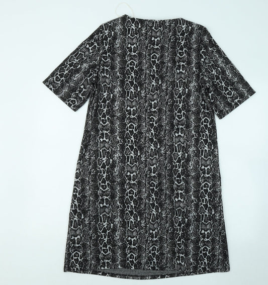 Capsule Womens Black Geometric Polyester T-Shirt Dress Size 14 Round Neck