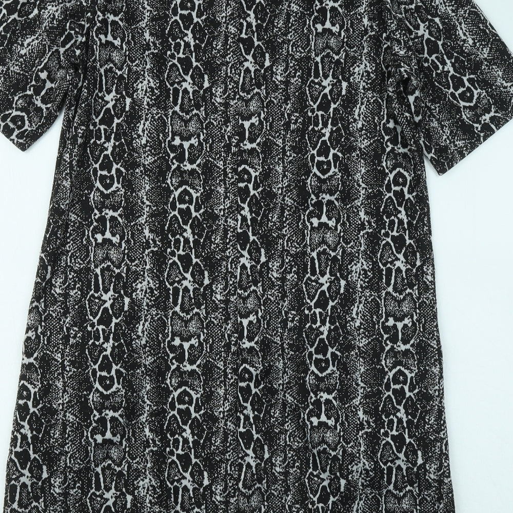 Capsule Womens Black Geometric Polyester T-Shirt Dress Size 14 Round Neck