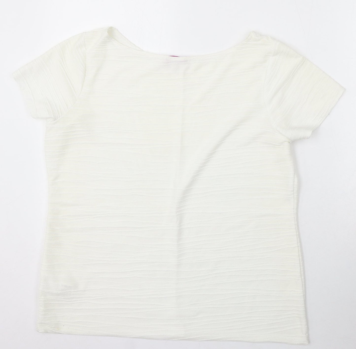 Marks and Spencer Womens Ivory Round Neck Striped Polyester Pullover Jumper Size 16