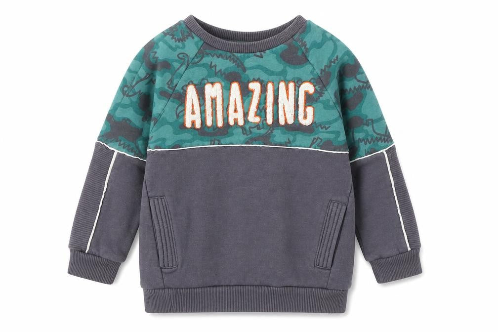 George Boys Grey Geometric Cotton Pullover Sweatshirt Size 2-3 Years - Dinosaur