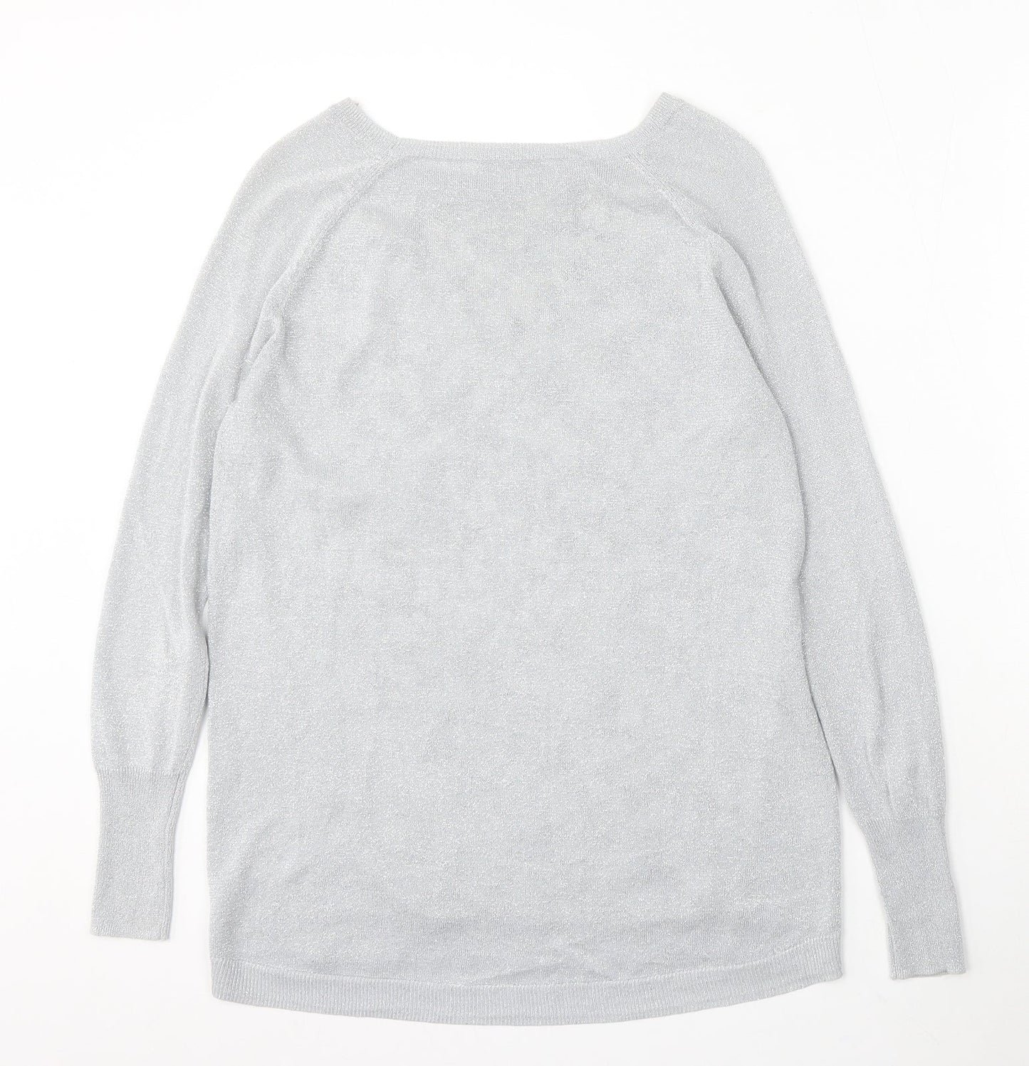 Oasis Womens Silver Round Neck Floral Viscose Pullover Jumper Size XS
