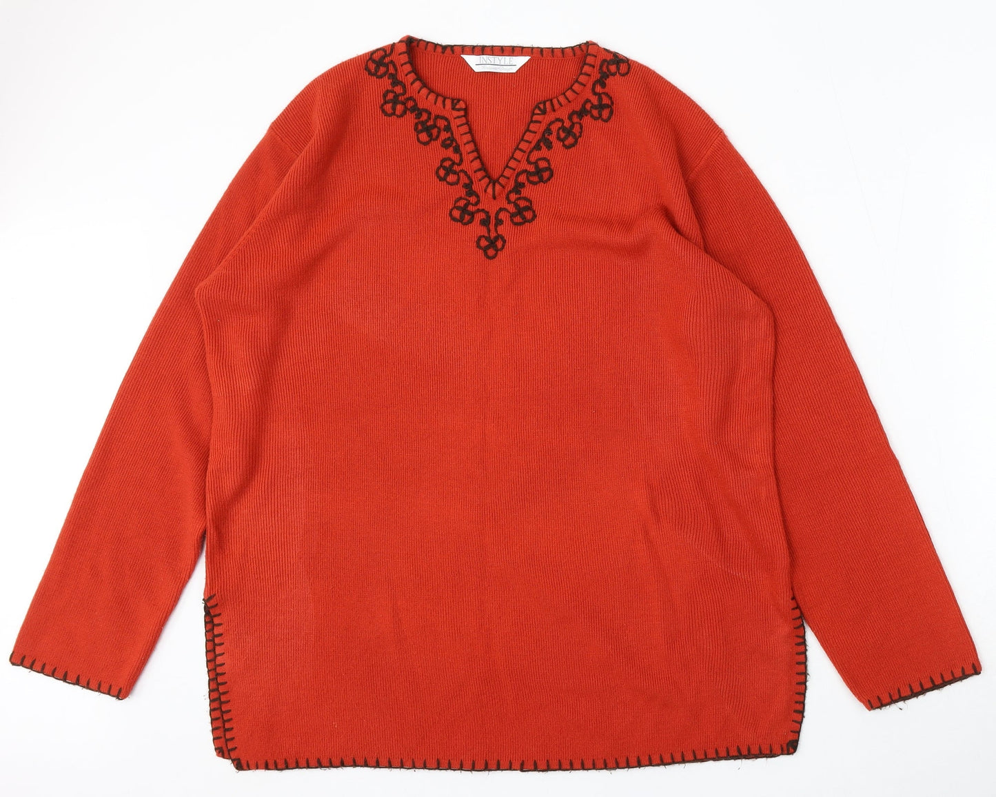 Instyle Womens Red V-Neck Acrylic Pullover Jumper Size L
