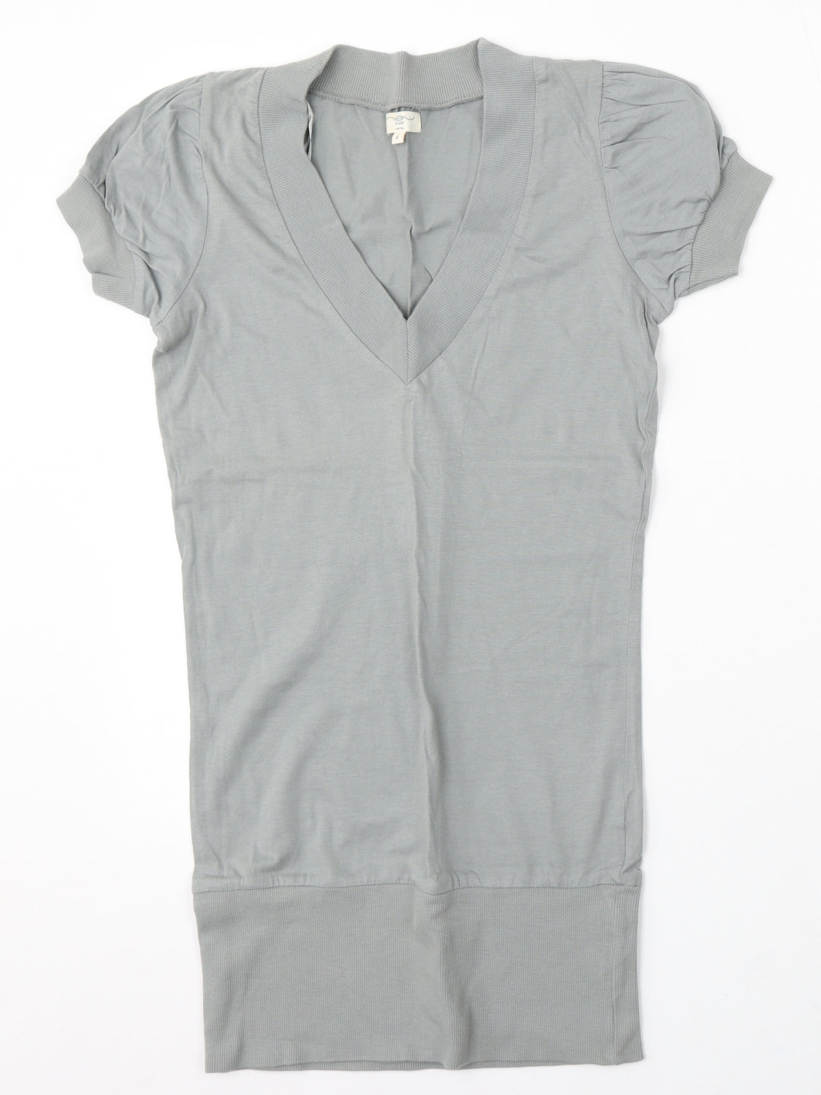 New Look Womens Grey V-Neck Cotton Pullover Jumper Size 8