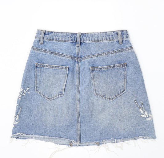 Denim & Co. Womens Blue Floral Cotton A-Line Skirt Size 8 Button