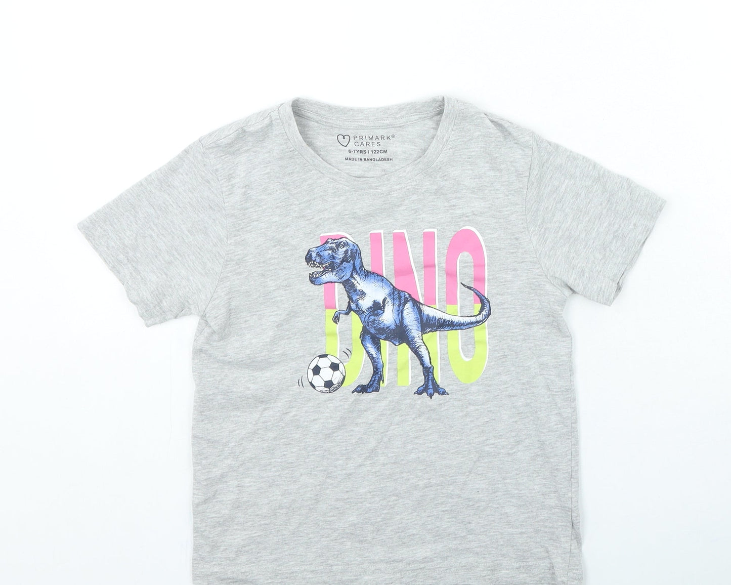 Primark Boys Grey Cotton Basic Casual Size 6-7 Years Round Neck Pullover - Dinosaur