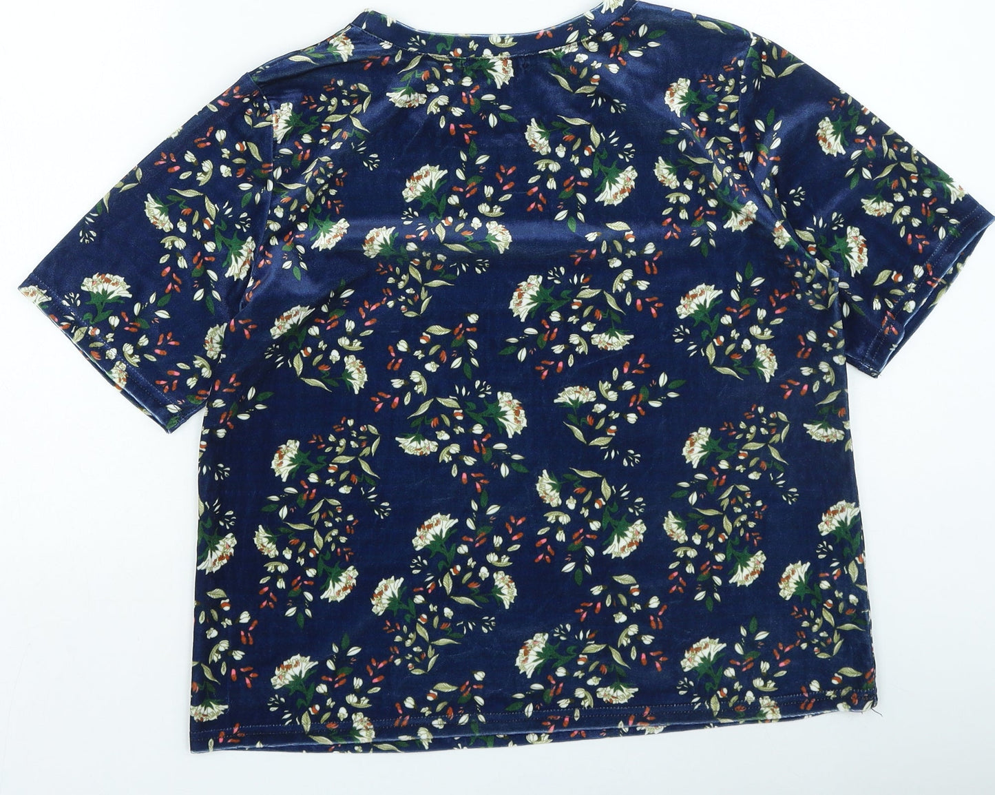 Cutie Womens Blue Floral Polyester Basic T-Shirt Size 12 Round Neck