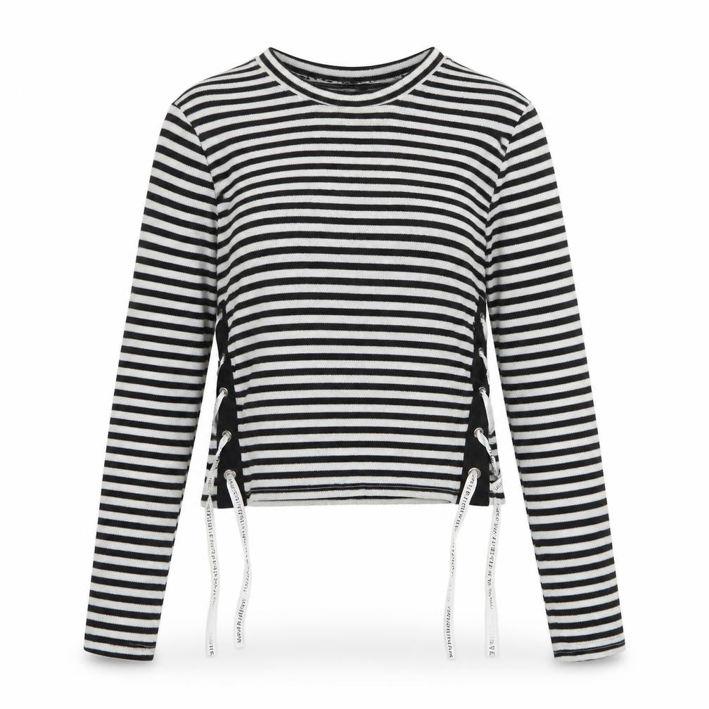 H&M Womens Black Round Neck Striped Polyester Pullover Jumper Size M - lace up detail