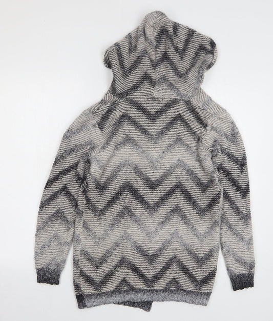 Select Womens Beige Geometric Polyamide Cardigan Hoodie Size 8 Tie