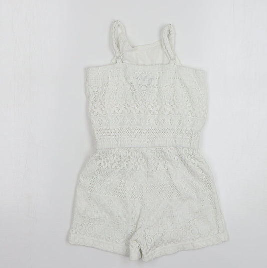 Gap Girls White Geometric Cotton Playsuit One-Piece Size 8-9 Years Pullover