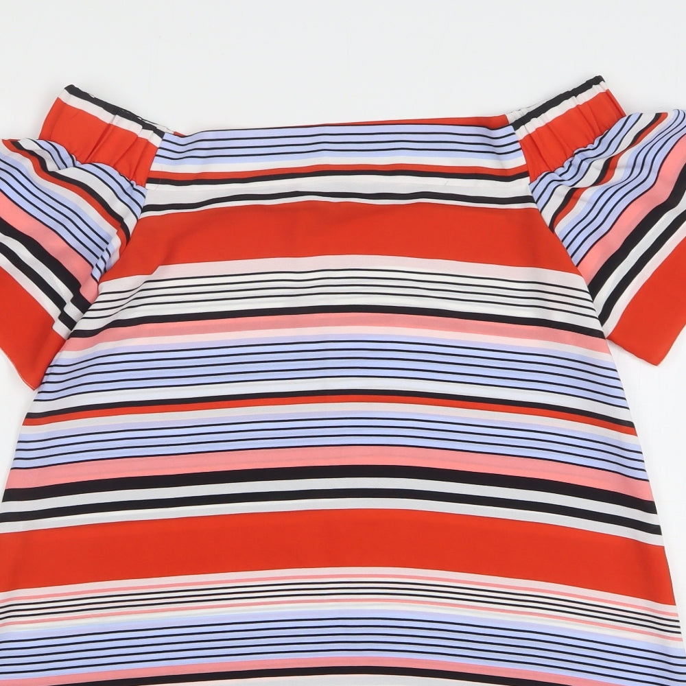 New Look Womens Multicoloured Striped Polyester A-Line Size 8 Boat Neck Pullover