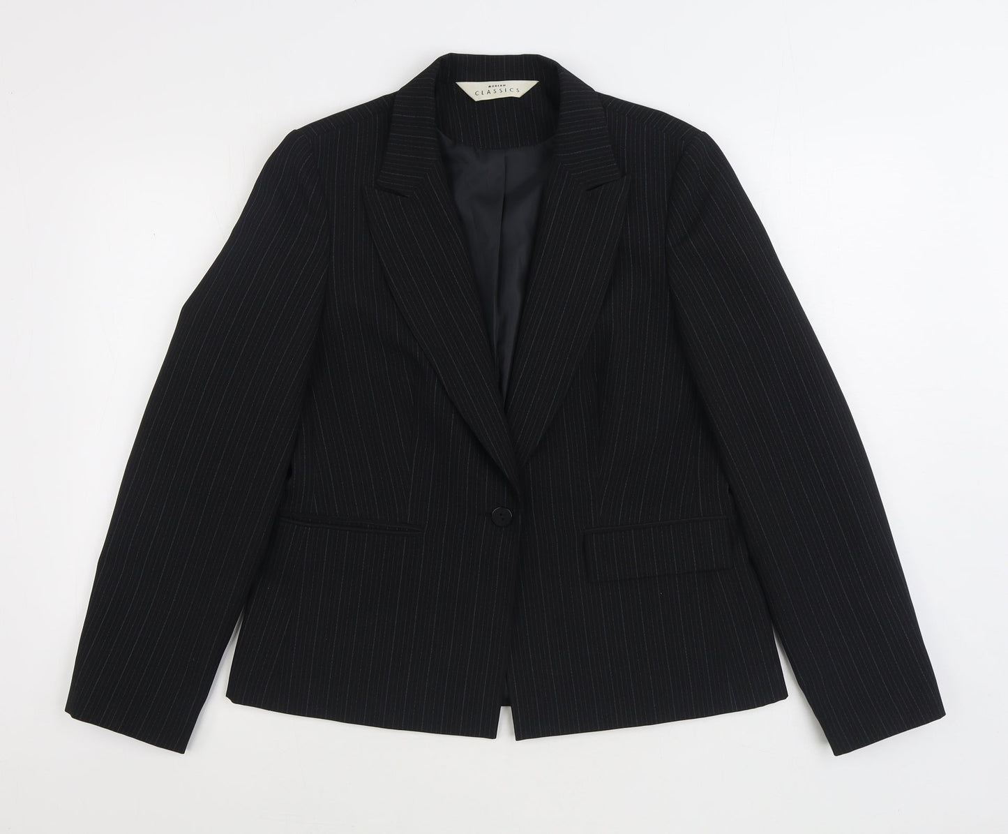 Modern Classic Womens Black Striped Jacket Blazer Size 12 Button