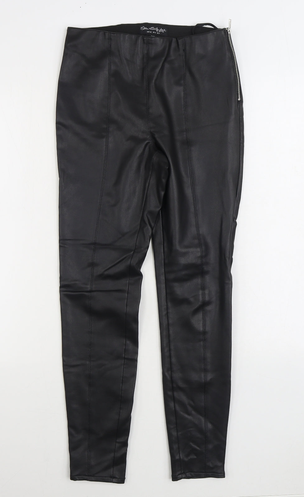 Miss Selfridge Womens Black Polyurethane Jegging Trousers Size 8 L29 in Regular Zip
