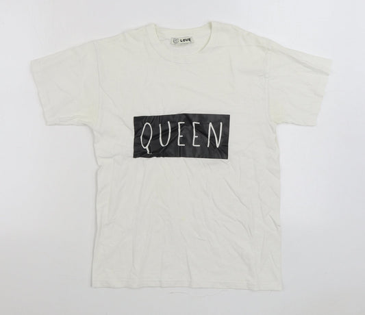 Love Girls White 100% Cotton Basic T-Shirt Size S Round Neck Pullover - Queen