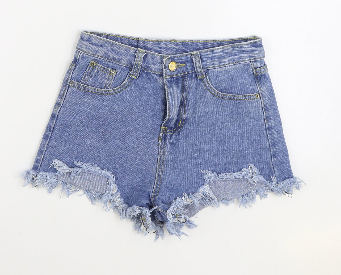 Preworn Womens Blue Cotton Hot Pants Shorts Size XS Regular Zip - Distressed