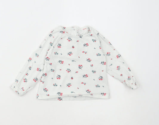 Dunnes Stores Girls White Floral Cotton Basic T-Shirt Size 6-9 Months Round Neck Button
