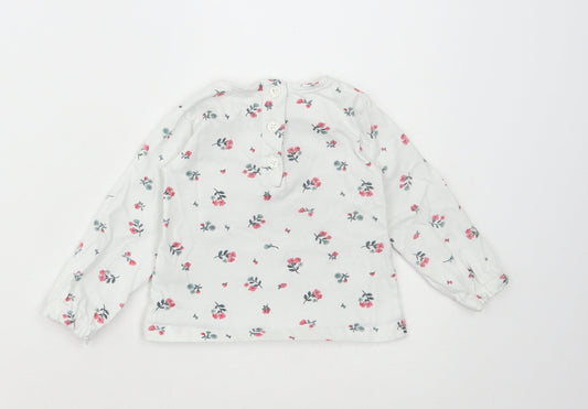 Dunnes Stores Girls White Floral Cotton Basic T-Shirt Size 6-9 Months Round Neck Button