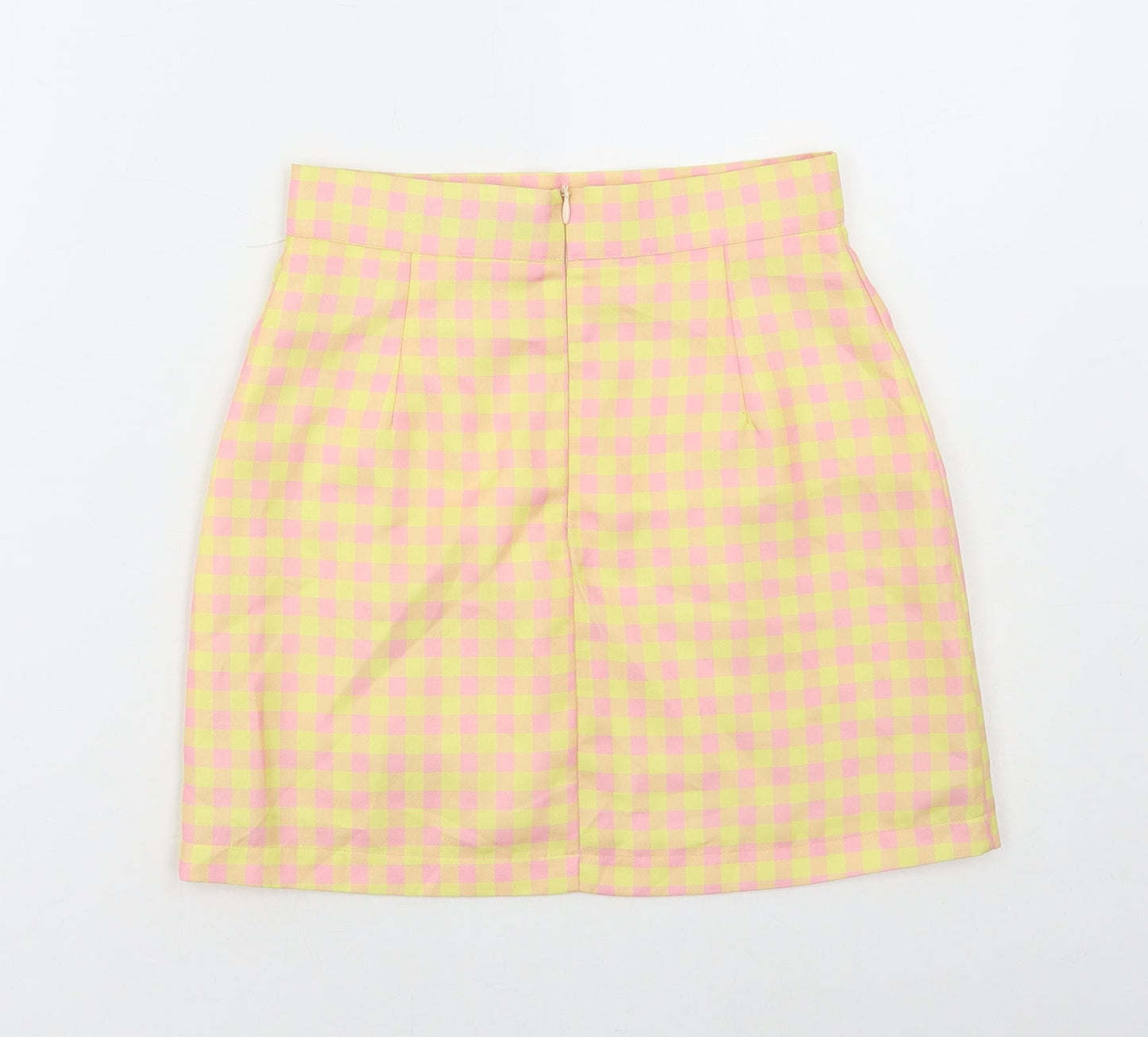 Cutie Womens Yellow Check Polyester Mini Skirt Size 6 Zip