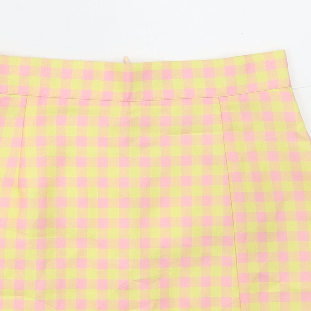 Cutie Womens Yellow Check Polyester Mini Skirt Size 6 Zip