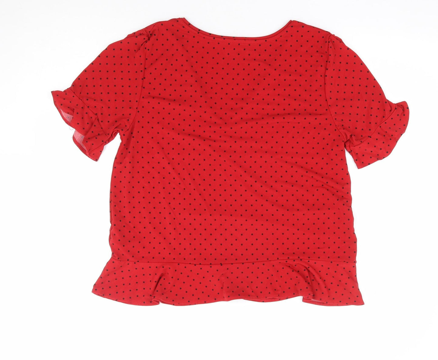Oasis Womens Red Polka Dot Polyester Jersey T-Shirt Size M V-Neck