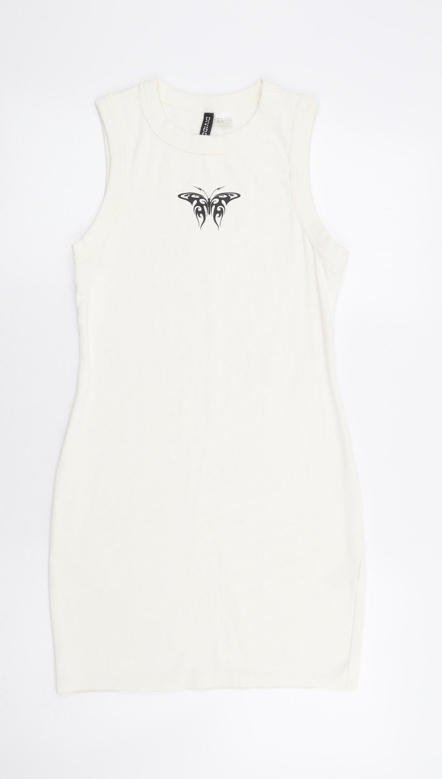 Divided by H&M Womens Ivory Cotton Tank Dress Size M Round Neck Pullover - Butterfly