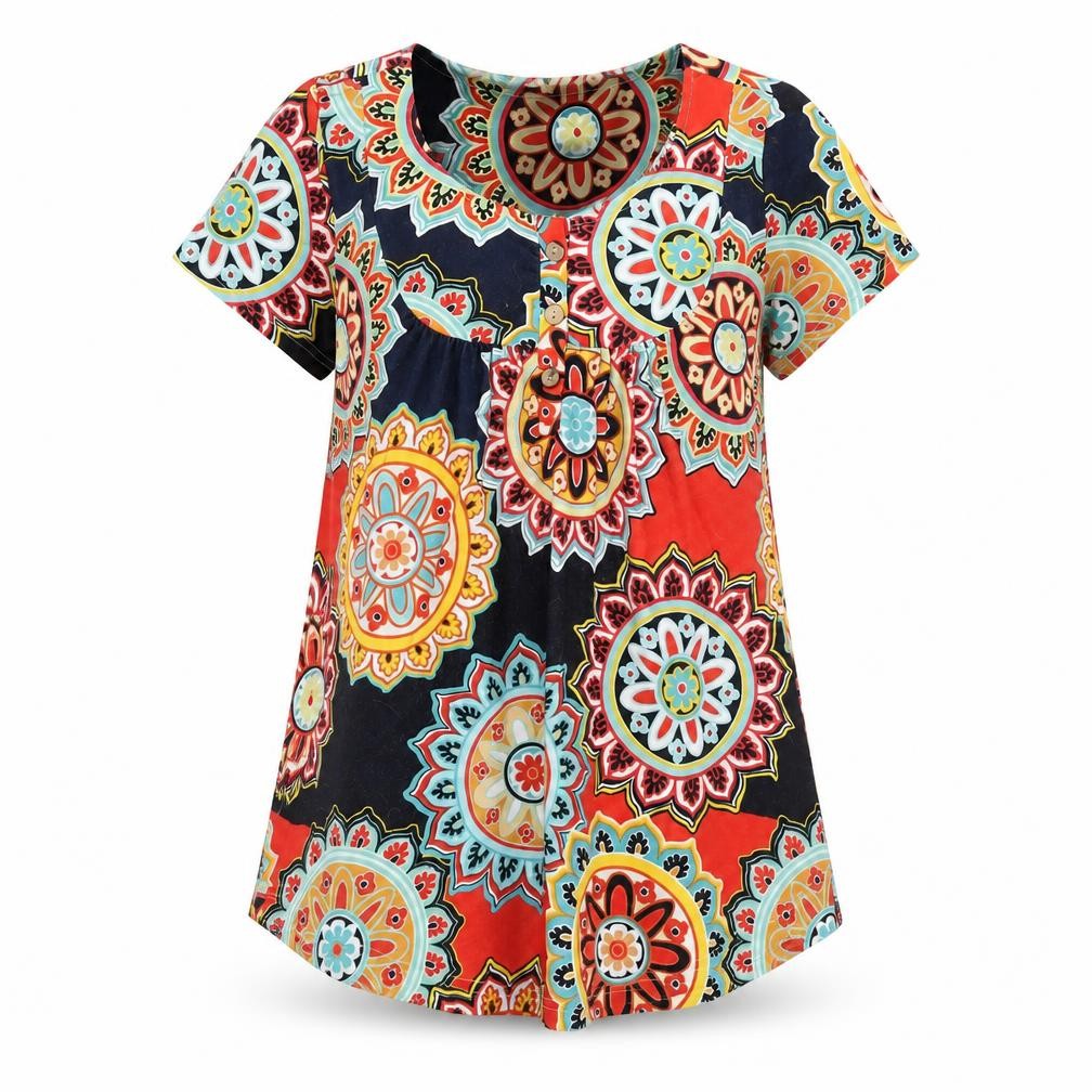 Preworn Womens Multicoloured Geometric Polyester Tunic T-Shirt Size M Scoop Neck
