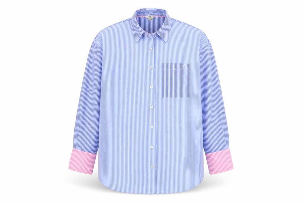 River Island Mens Blue Striped Polyester Button-Up Size XS Collared Button