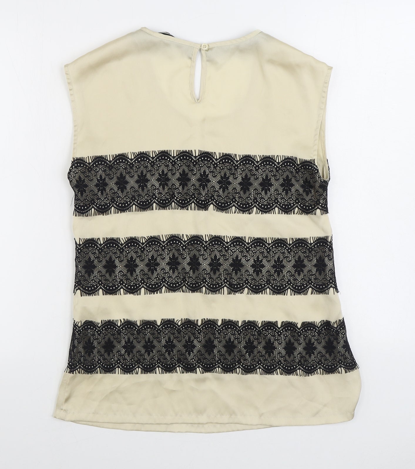 Sandwich Womens Ivory Striped Polyester Basic Blouse Size 8 Scoop Neck - Lace Detail