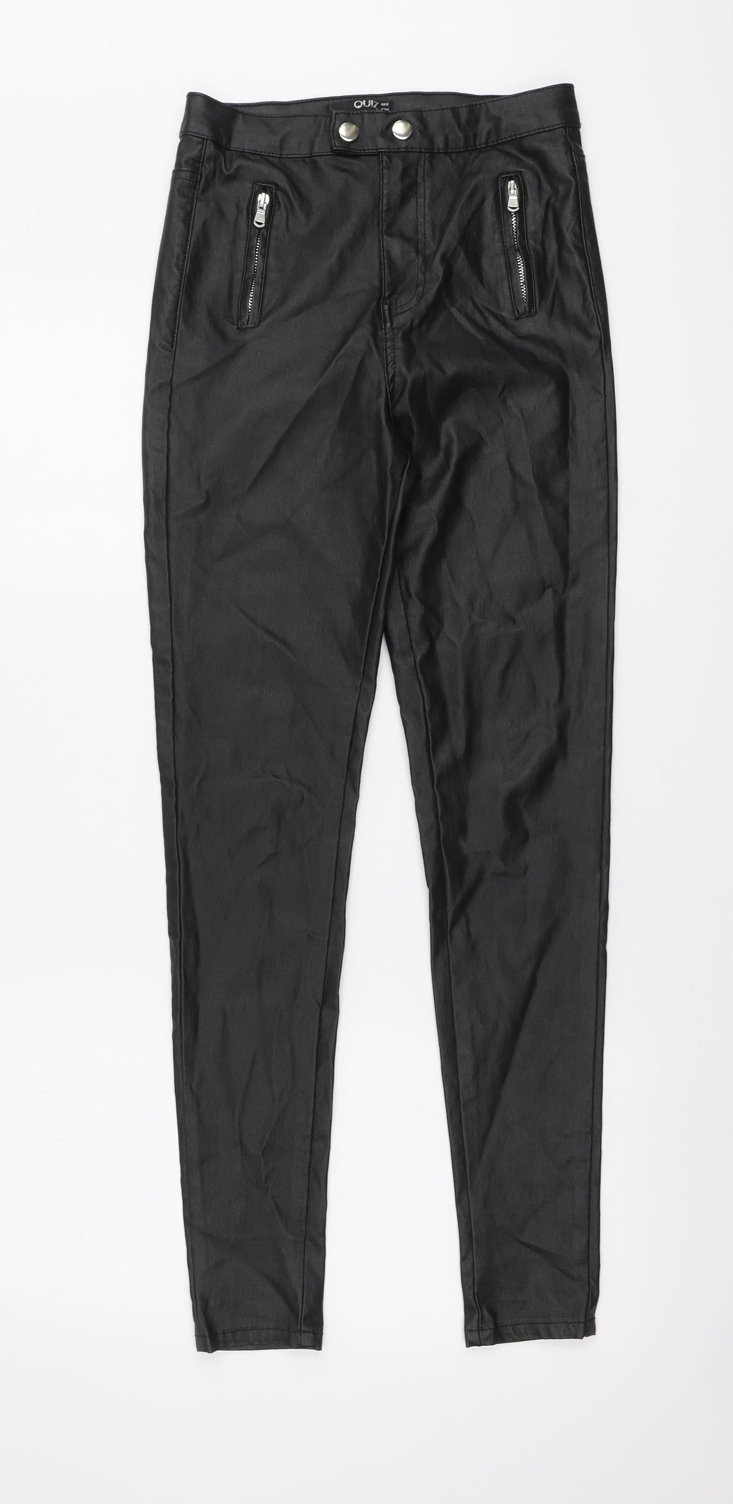 Quiz Womens Black Viscose Jegging Trousers Size 8 L29 in Regular Button