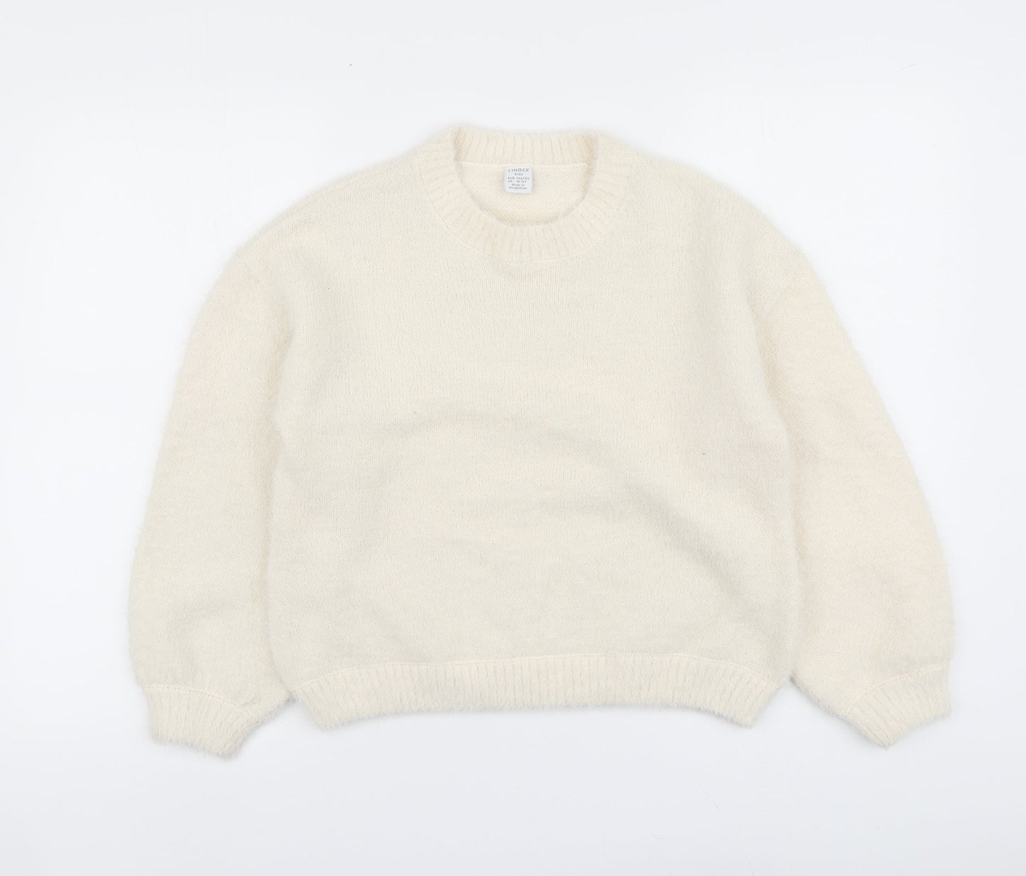 Lindex Girls Ivory Round Neck Polyester Pullover Jumper Size 10-11 Years Button
