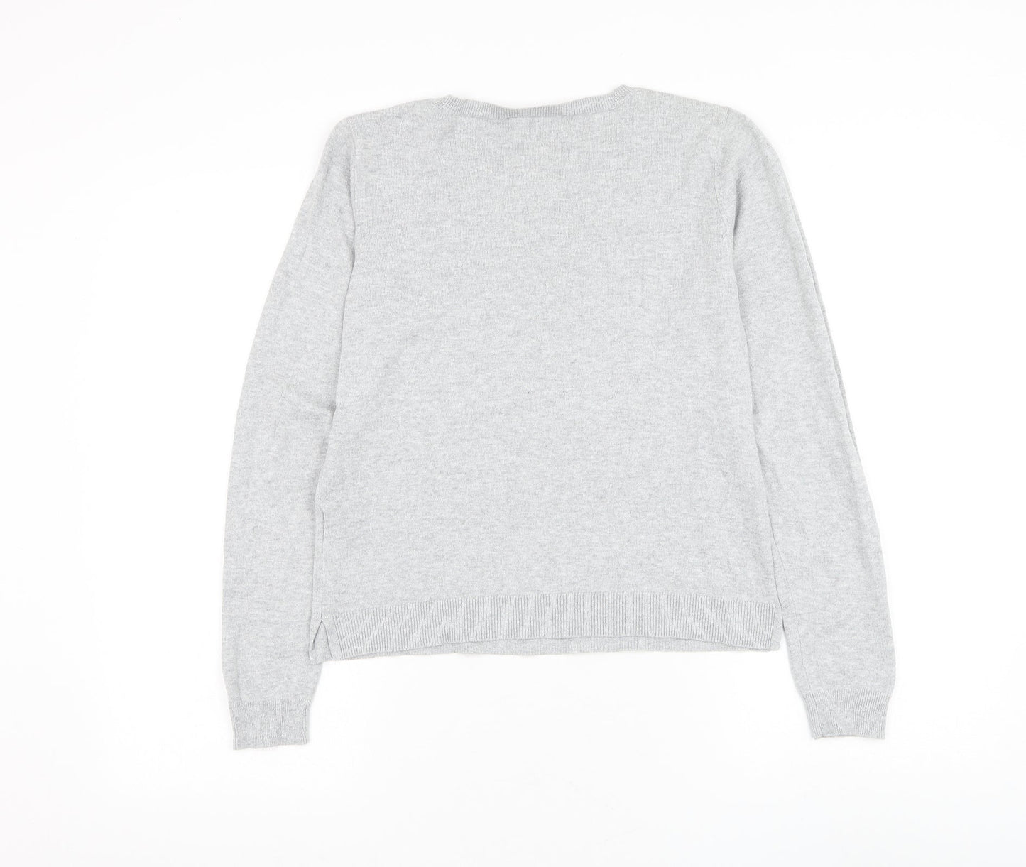 Oasis Womens Grey Round Neck Cotton Pullover Jumper Size S
