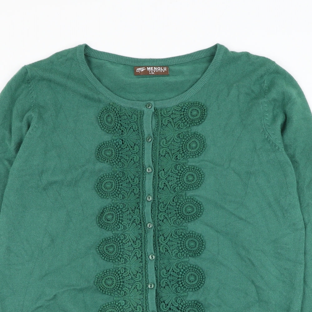Menglu Womens Green Round Neck Viscose Cardigan Jumper Size L