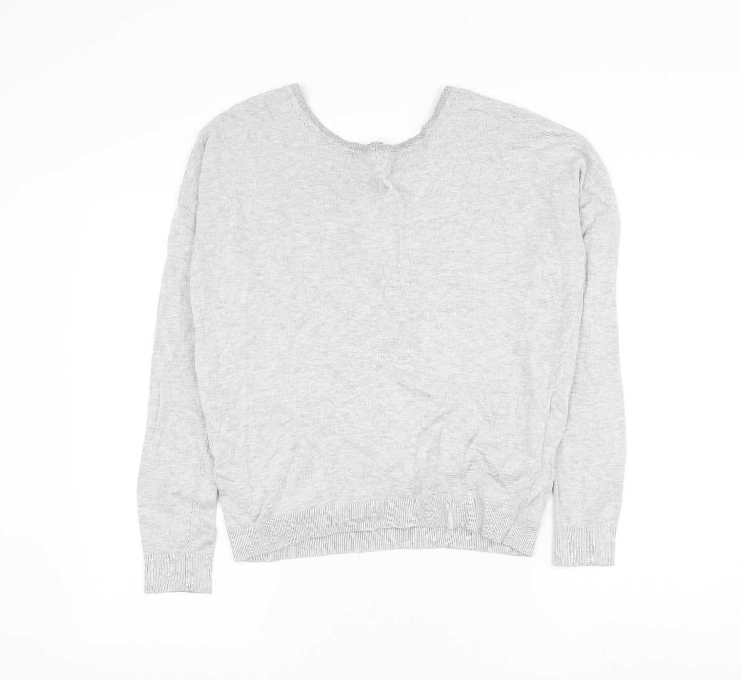 Debenhams Womens Grey Round Neck Viscose Wrap Jumper Size 10 - Key Hole Back
