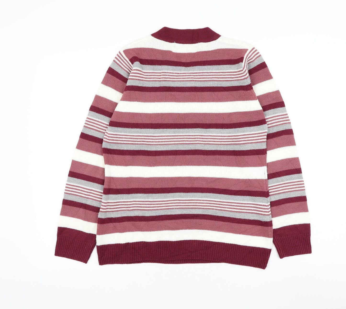 EWM Womens Pink V-Neck Striped Acrylic Pullover Jumper Size 10