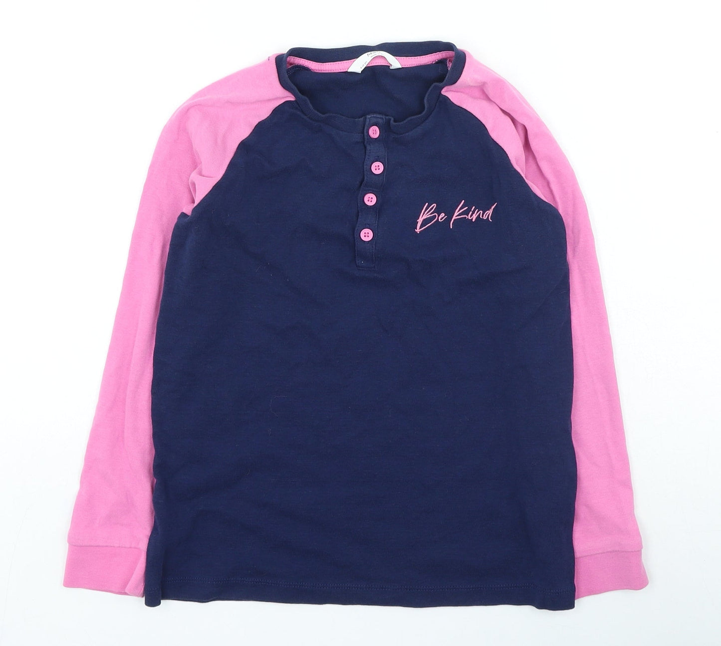 Marks and Spencer Girls Blue Polyester Basic Casual Size 9-10 Years Henley Button - Be Kind