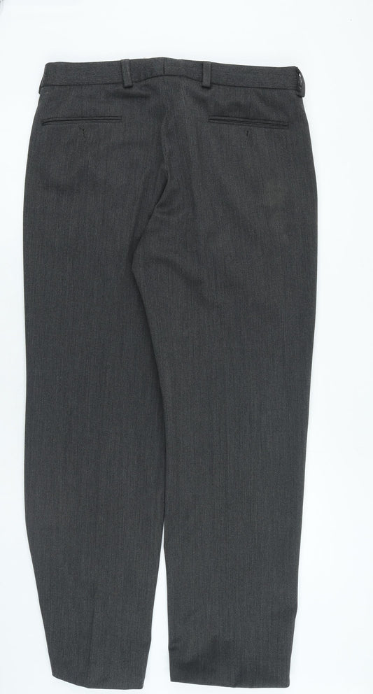 Prestige Mens Grey Polyester Trousers Size 36 in L32 in Regular Button