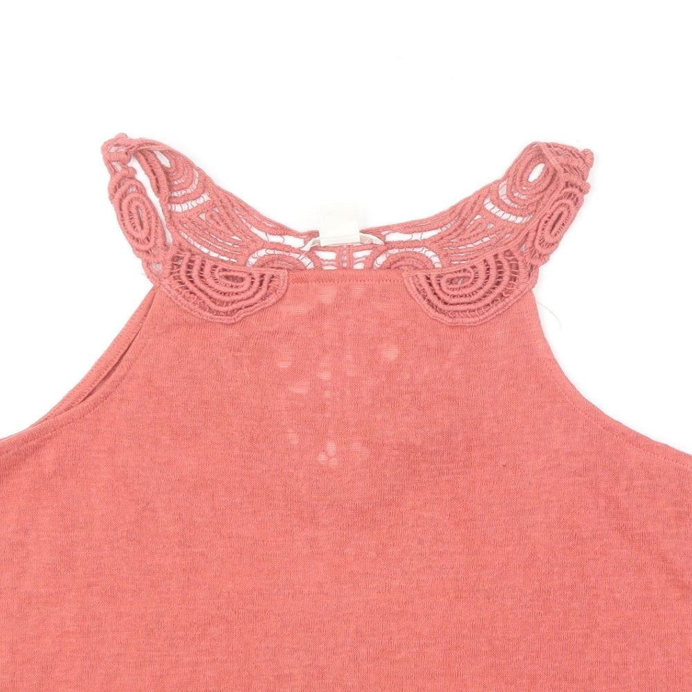 H&M Womens Red Polyester Basic T-Shirt Size XS Halter - Embellished Collar