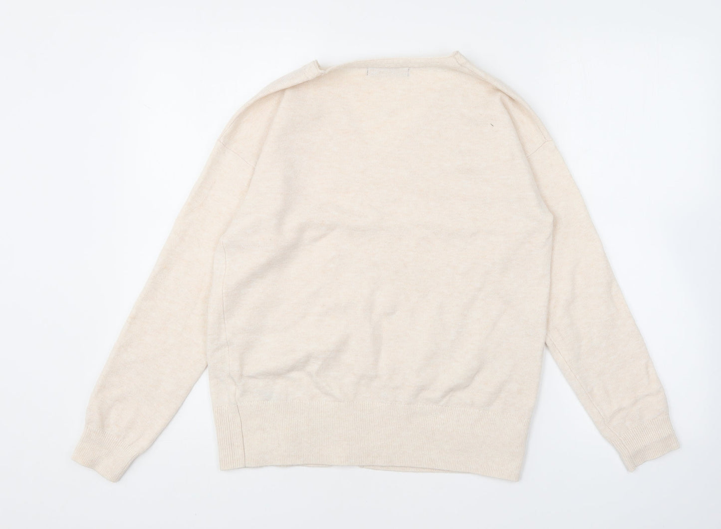 Marks and Spencer Womens Beige V-Neck Polyester Pullover Jumper Size XS
