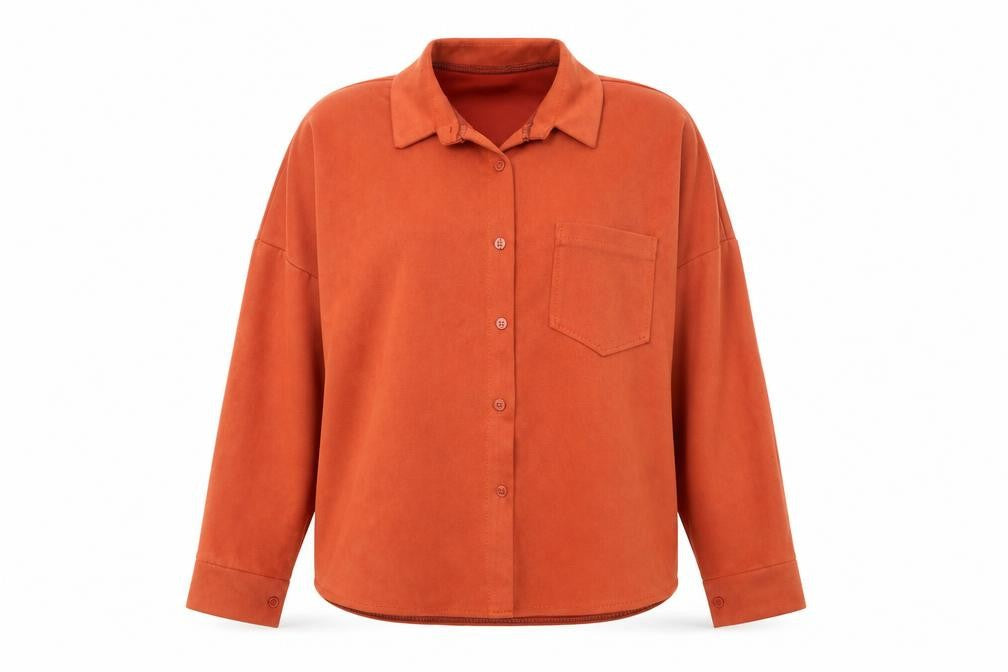 Preworn Womens Orange Polyester Basic Button-Up Size L Collared