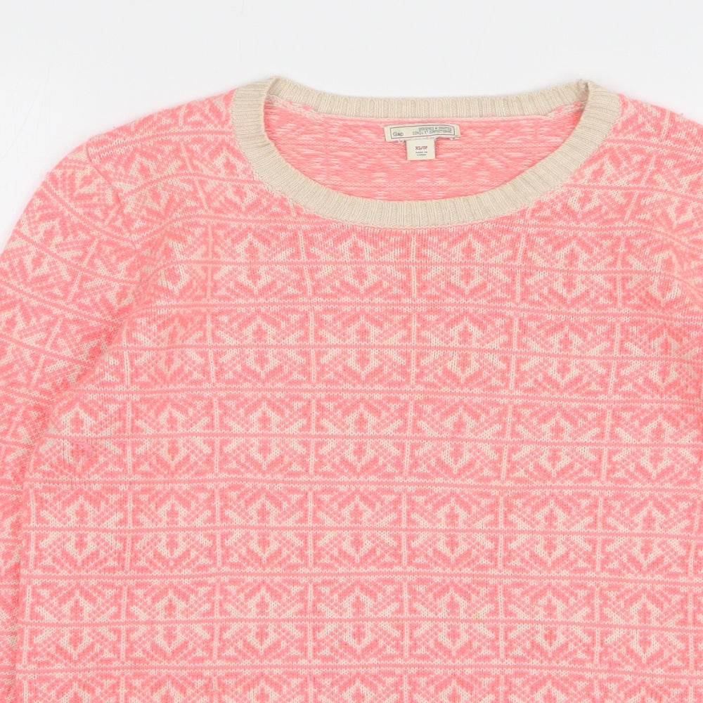 Gap Womens Pink Round Neck Geometric Nylon Pullover Jumper Size XS