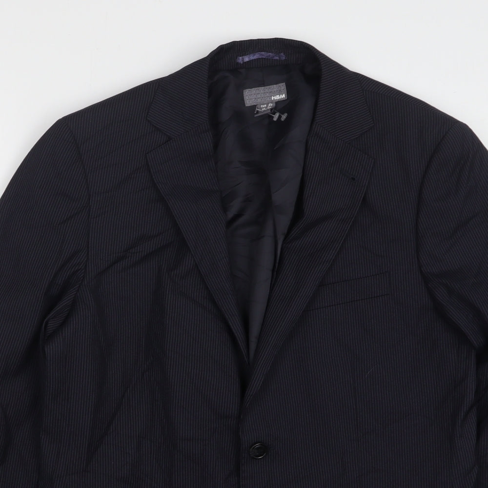 H&M Mens Blue Striped Polyester Jacket Suit Jacket Size 40