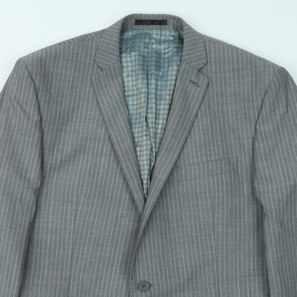 Preworn Mens Grey Striped Viscose Jacket Suit Jacket Size 42