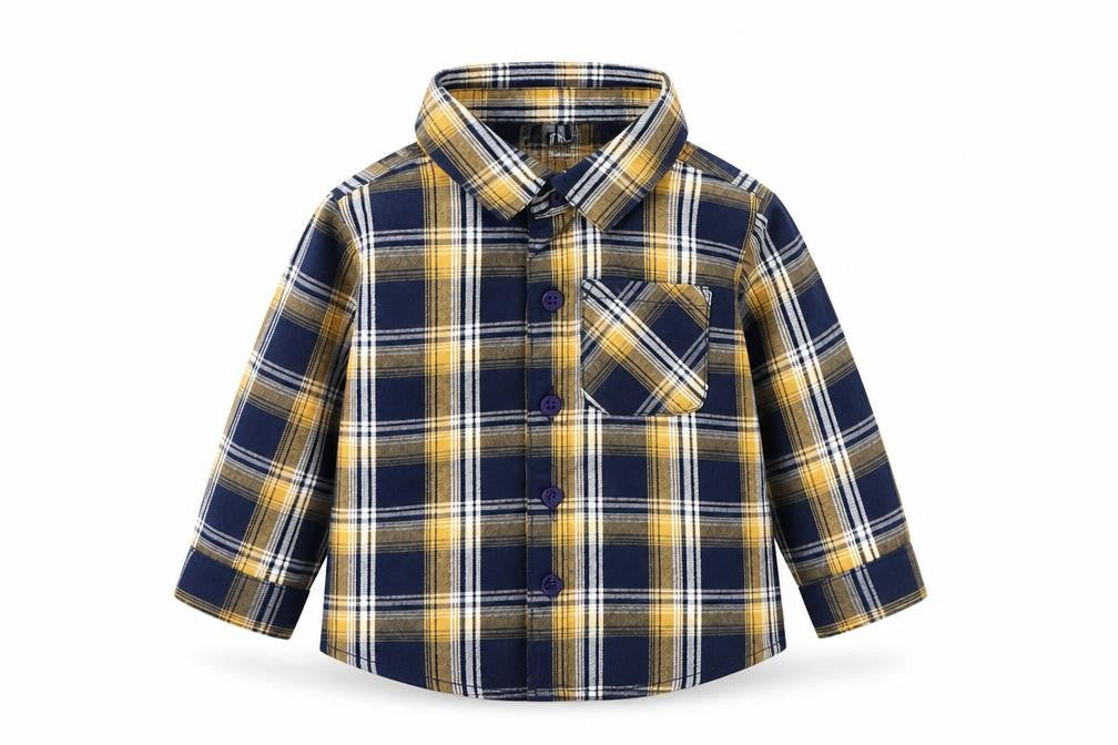 Lullaby Boys Blue Plaid Cotton Basic Button-Up Size 6-9 Months Collared Button