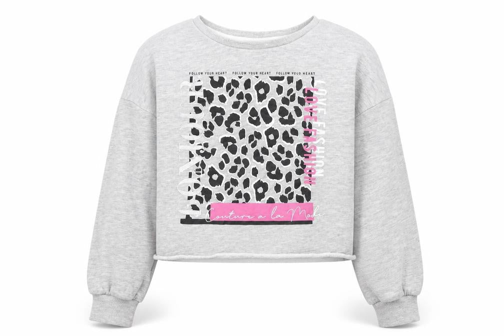 Matalan Girls Grey Animal Print Cotton Pullover Sweatshirt Size 6 Years - Love fashion