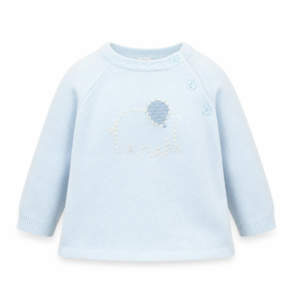 Marks and Spencer Girls Blue Viscose Pullover Jumper Size 3-6 Months Button - Elephants